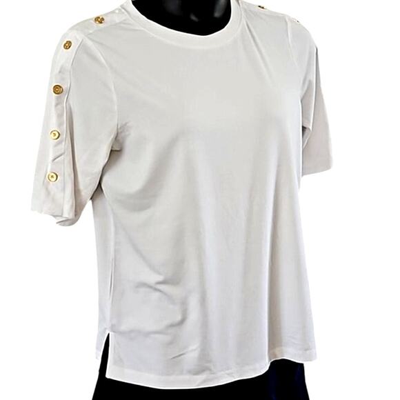 Martha Stewart Short Sleeve Top with Gold Button Shoulder Detail - Size Small - Picture 6 of 6